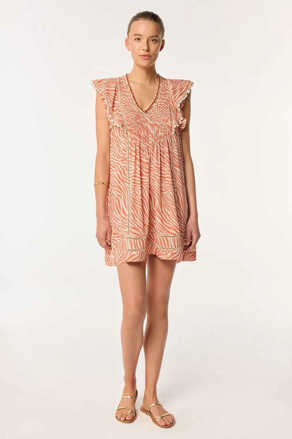 Mini Dress Camelia - Orange Zebra Stripes sold by Poupette St Barth product image thumbnail 2