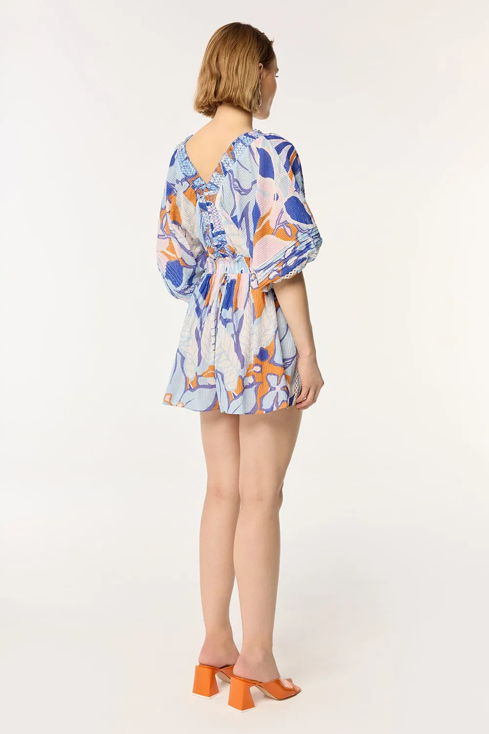 Short Jumpsuit Chantal - Blue Macro Lilium sold by Poupette St Barth product image thumbnail 3