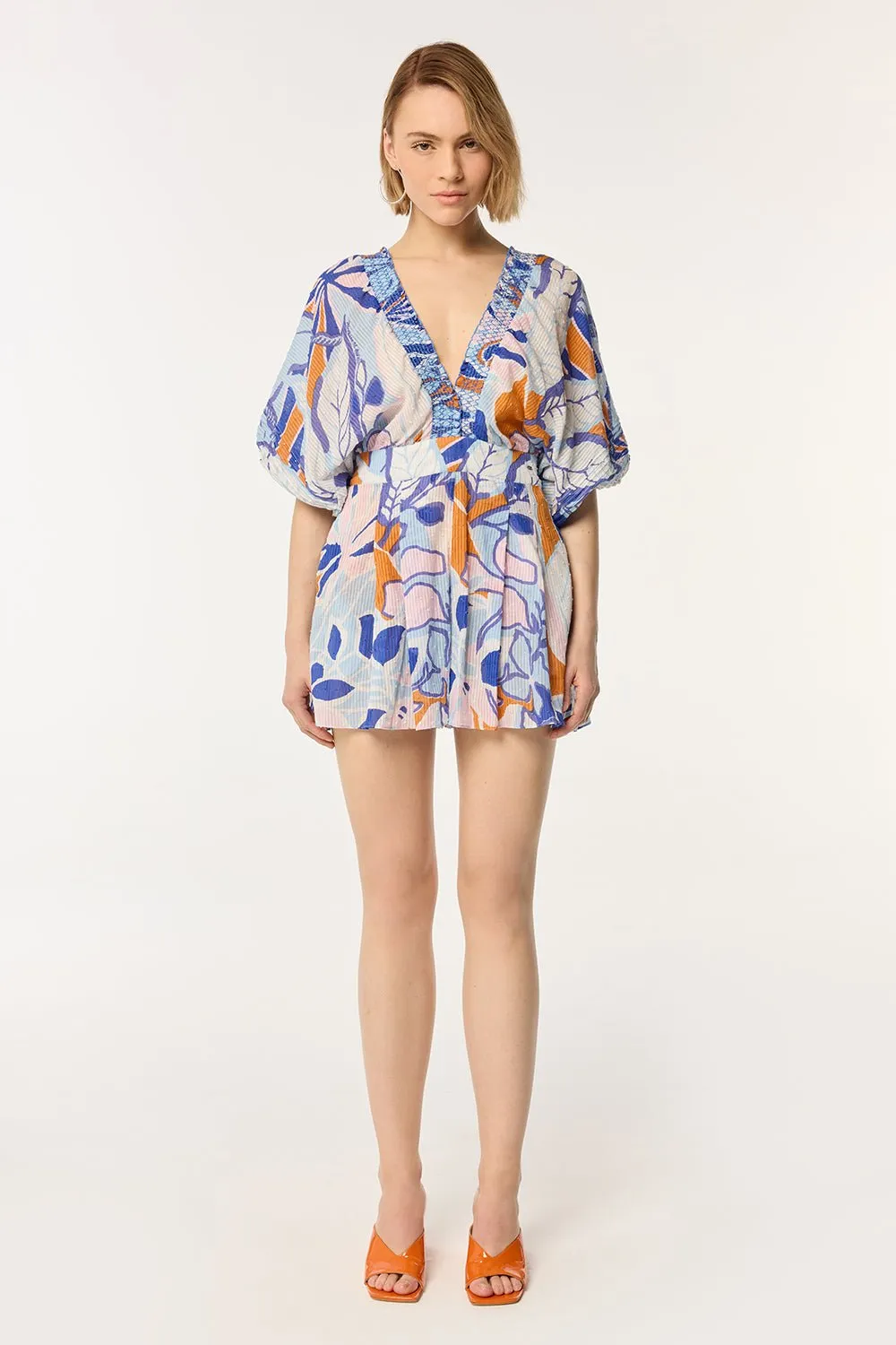 Short Jumpsuit Chantal - Blue Macro Lilium sold by Poupette St Barth product image thumbnail 2