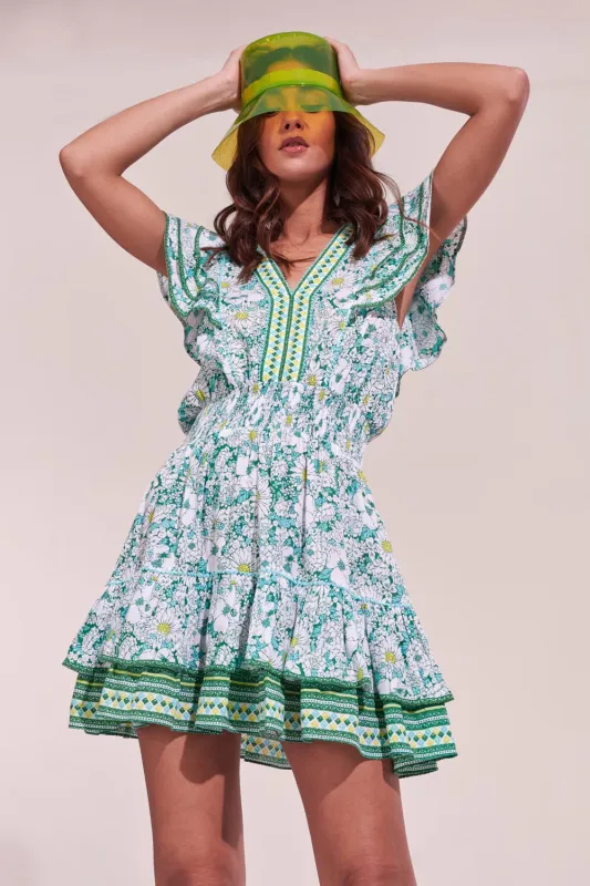 Mini Dress Camila - Green Mid 70'S Garden sold by Poupette St Barth