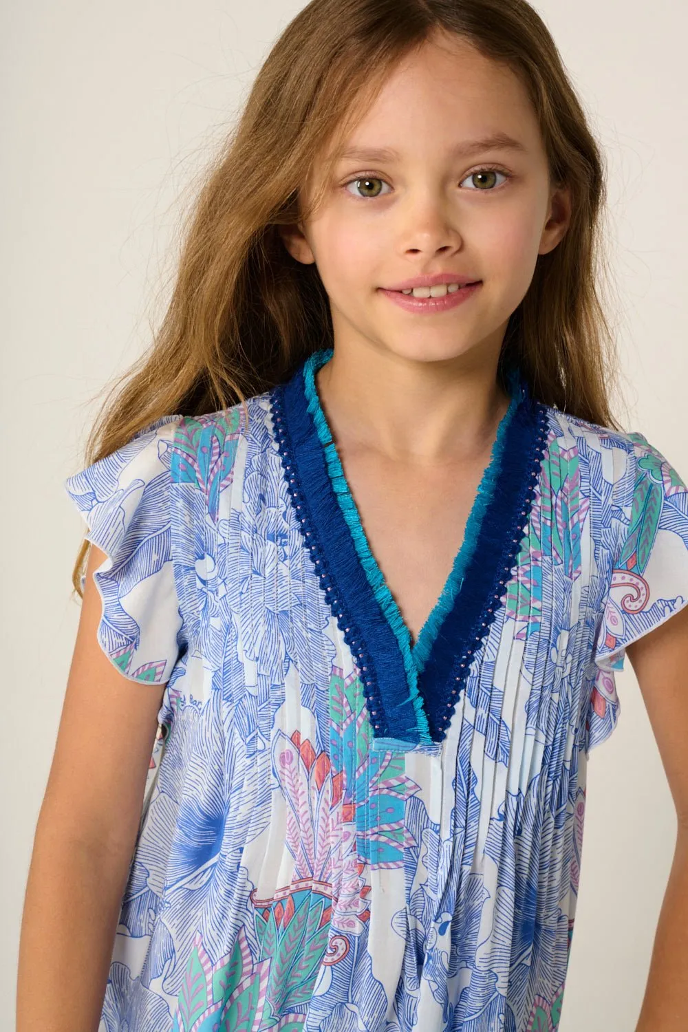 Mini Dress Sasha for girls - Blue Padang sold by Poupette St Barth product image thumbnail 2