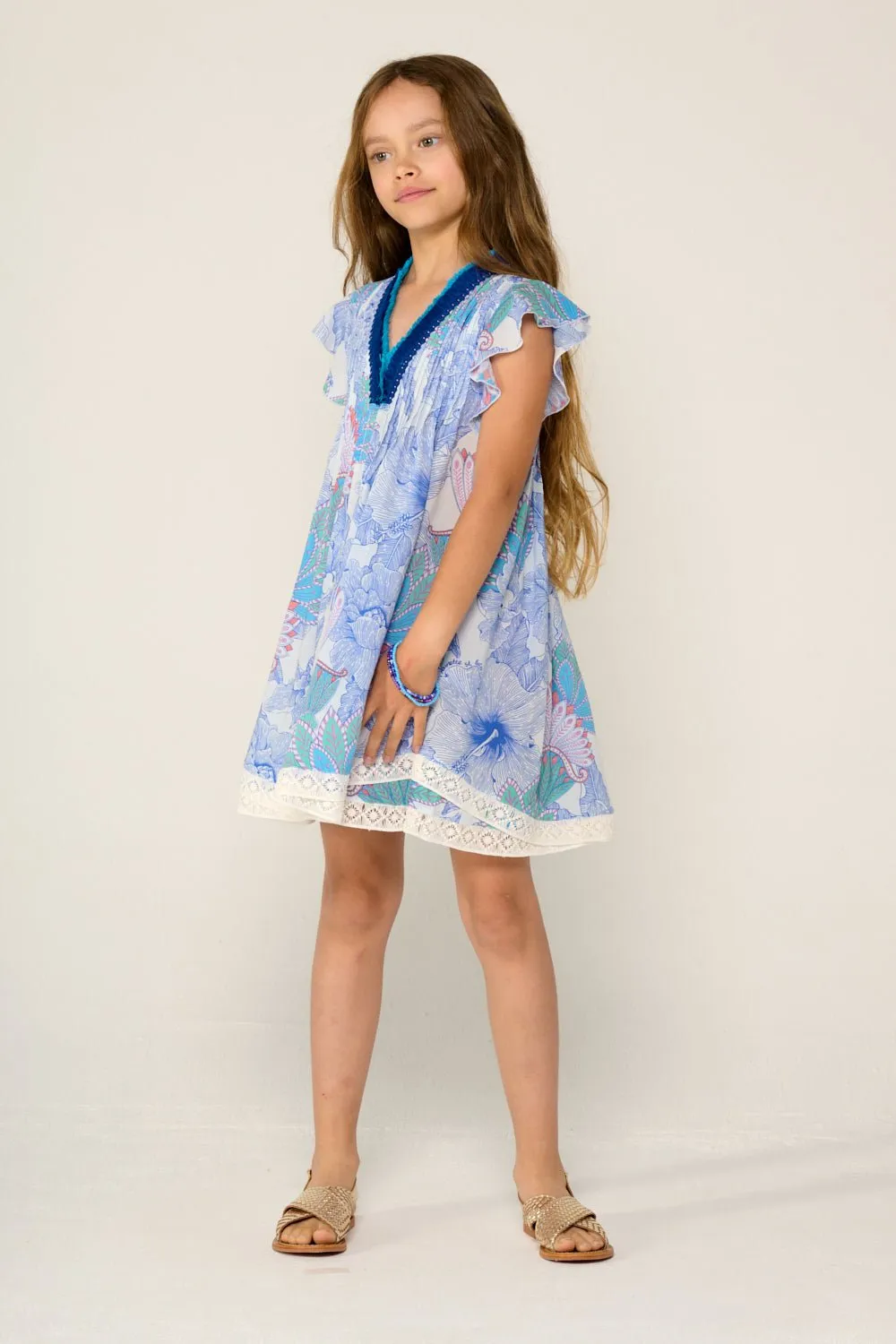 Mini Dress Sasha for girls - Blue Padang sold by Poupette St Barth product image thumbnail 3