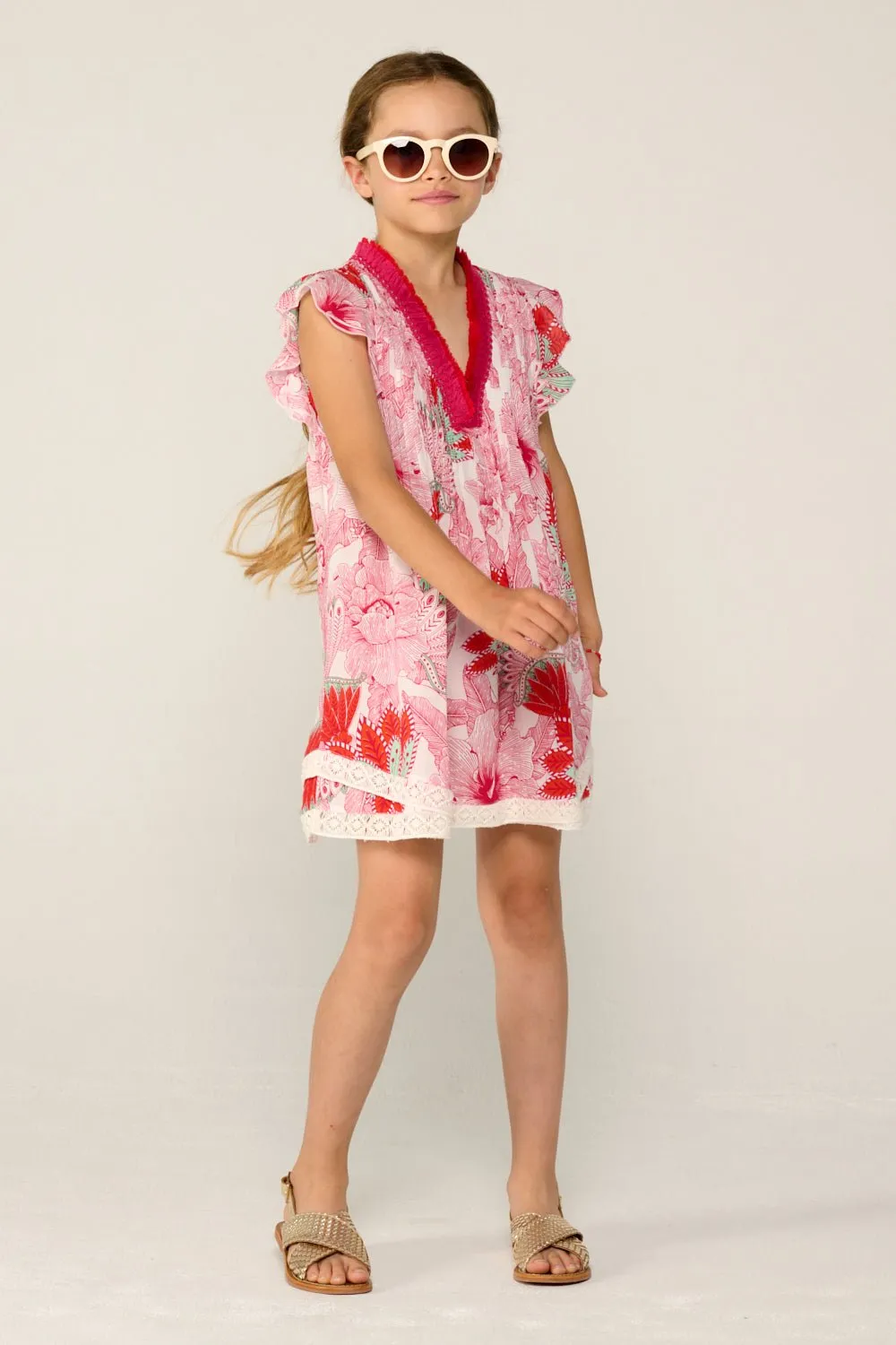 Mini Dress Sasha for girls - Pink Padang sold by Poupette St Barth