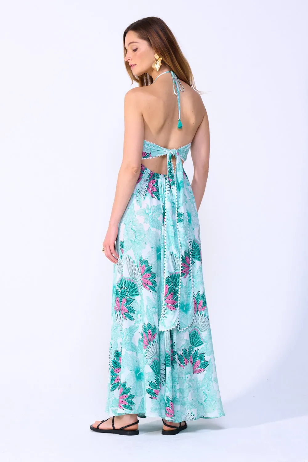 Long Dress Carla - Green Padang sold by Poupette St Barth product image thumbnail 3