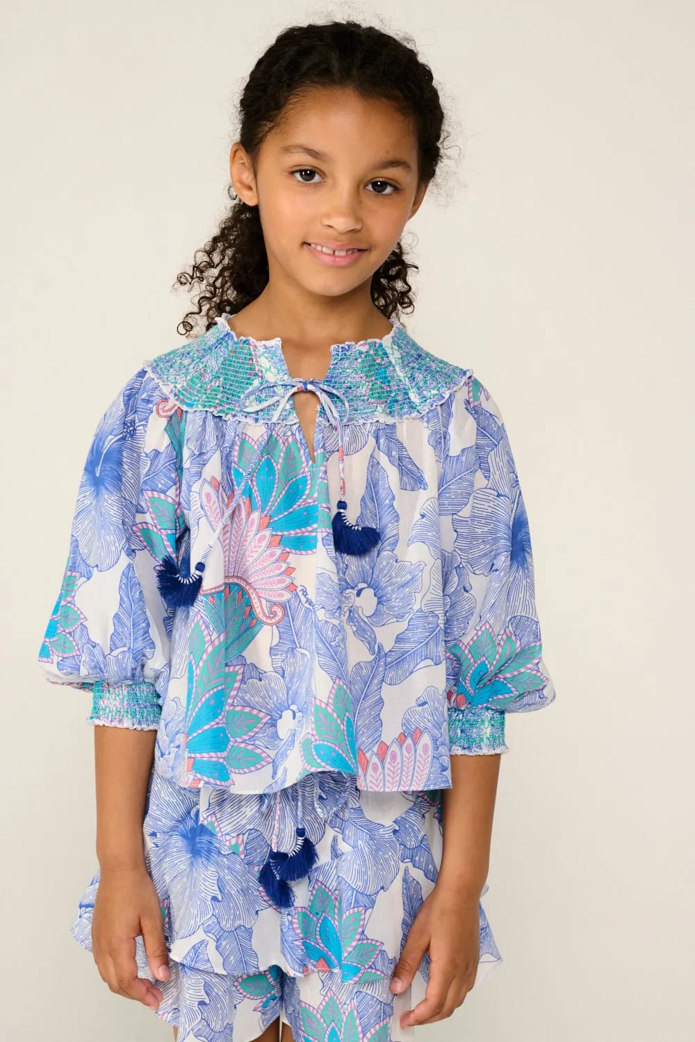 Blouse Ysee for girls - Blue Padang sold by Poupette St Barth