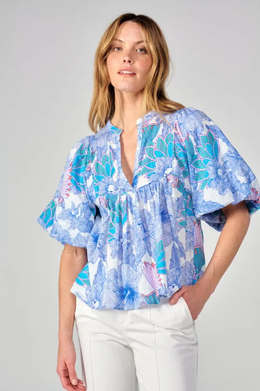 Blouse Flores - Blue Padang sold by Poupette St Barth