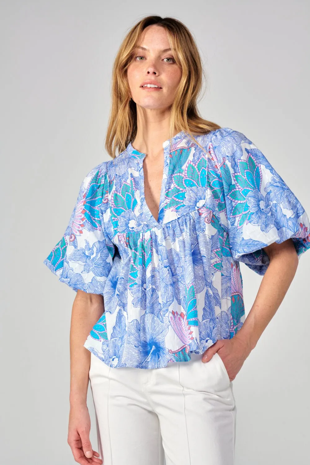 Blouse Flores - Blue Padang sold by Poupette St Barth