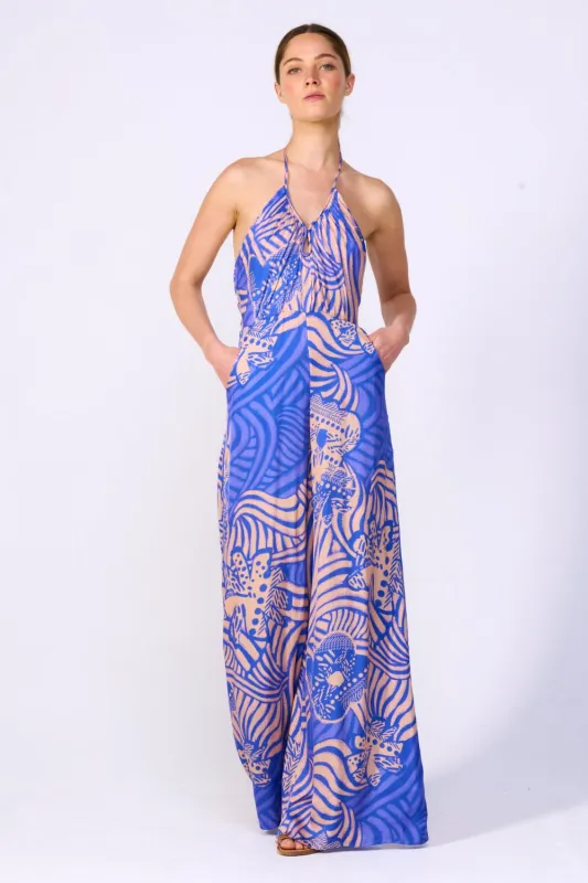 Long Jumpsuit Cilia - Blue Japonism sold by Poupette St Barth