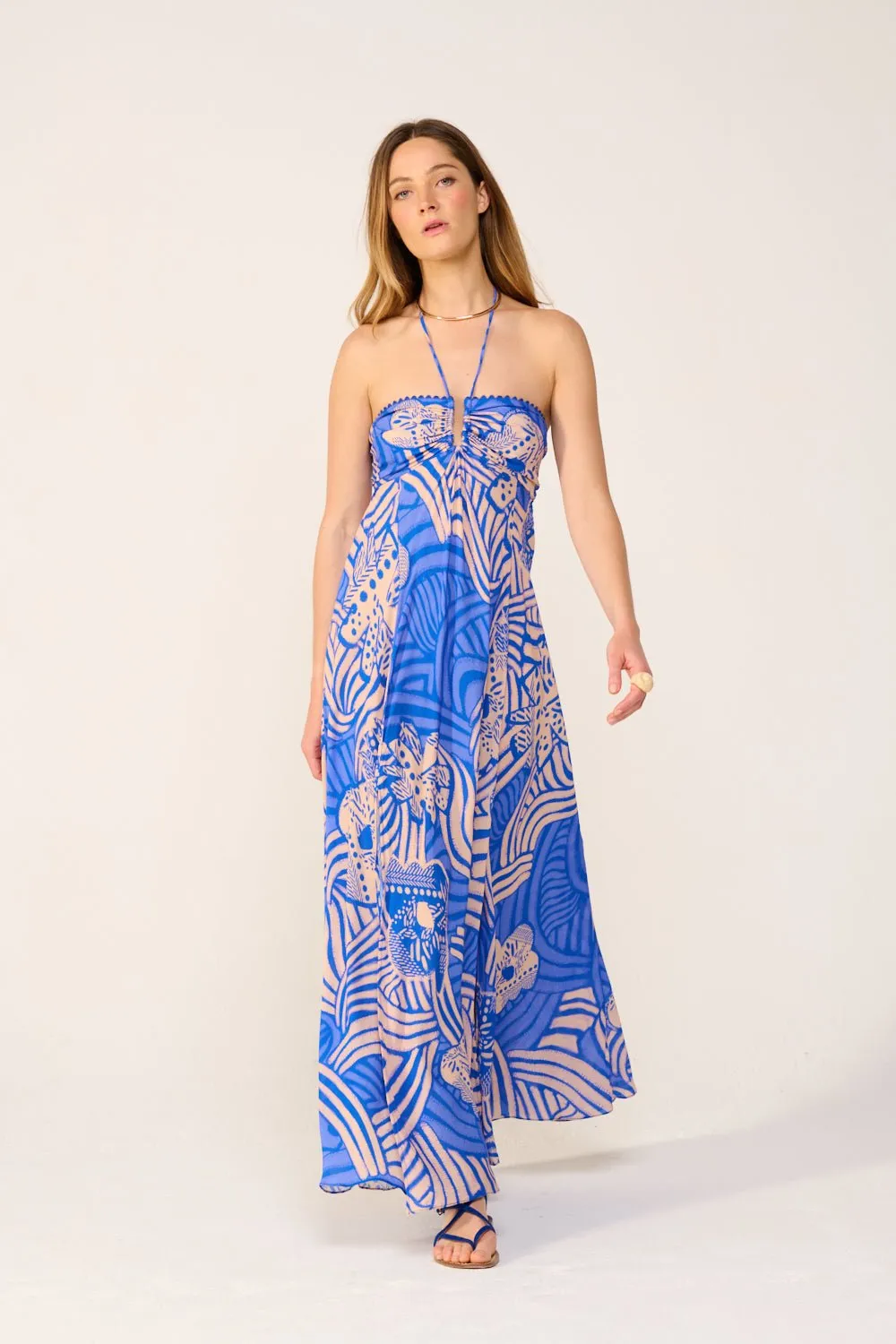 Long Dress Carla - Blue Japonism sold by Poupette St Barth
