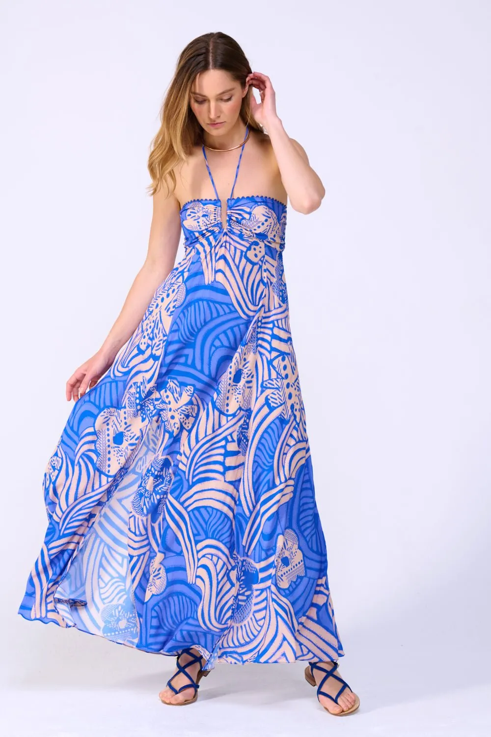 Long Dress Carla - Blue Japonism sold by Poupette St Barth product image thumbnail 2