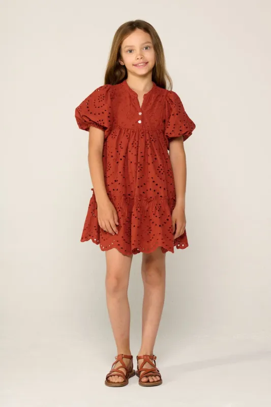 Mini Dress Cruz for girls - Paprika sold by Poupette St Barth