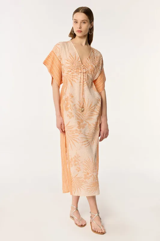 Long Kaftan Amaya - Orange Frangipani sold by Poupette St Barth