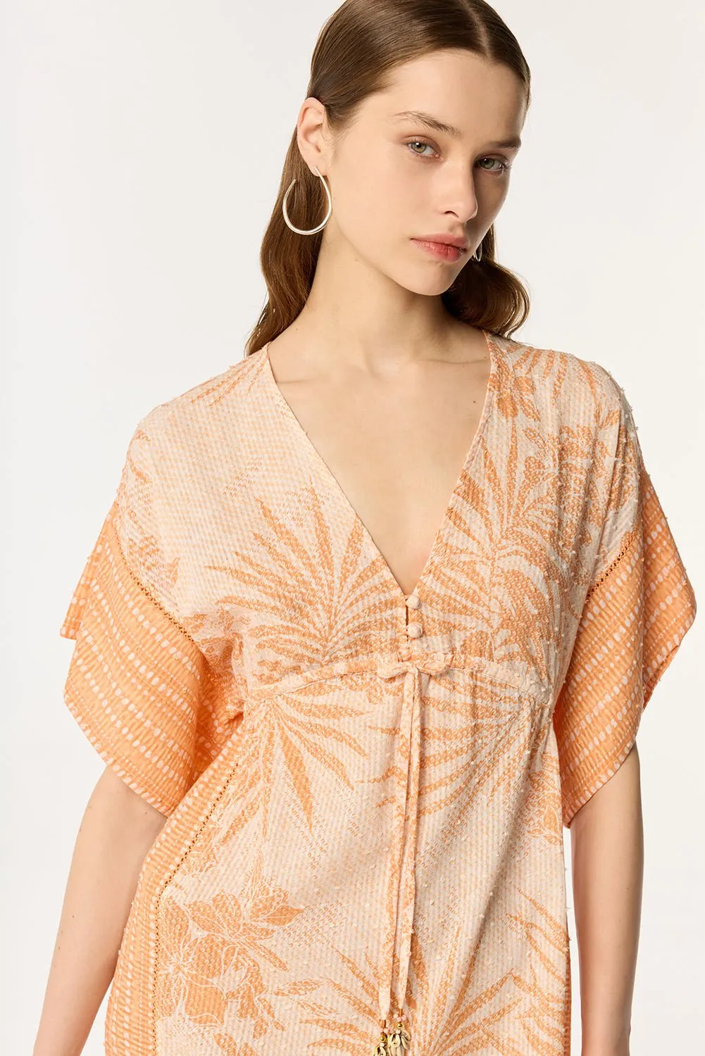 Long Kaftan Amaya - Orange Frangipani sold by Poupette St Barth product image thumbnail 2