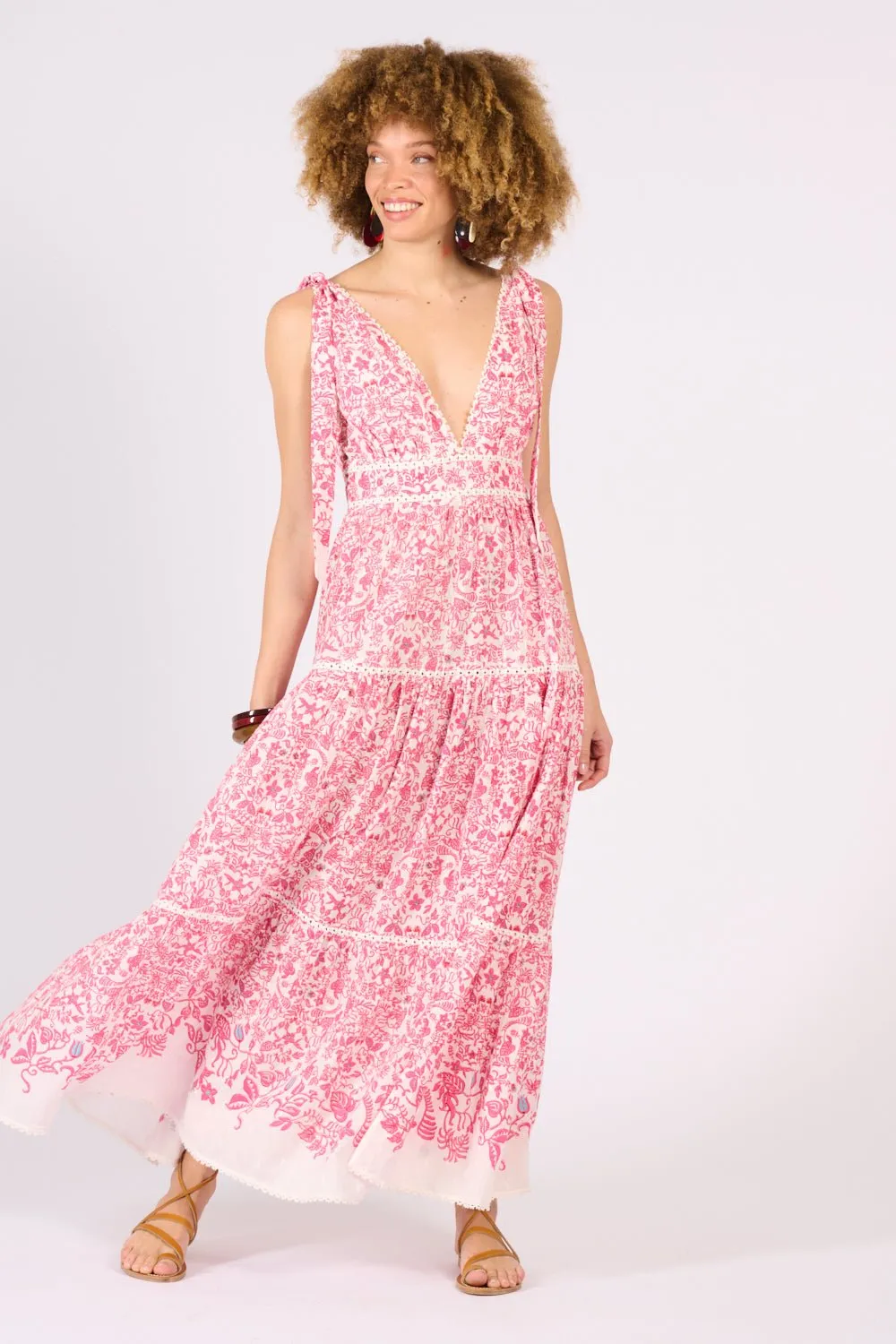 Long Dress Perla - Pink Tiare sold by Poupette St Barth