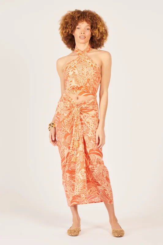 Long Skirt Uma - Orange Toucan sold by Poupette St Barth
