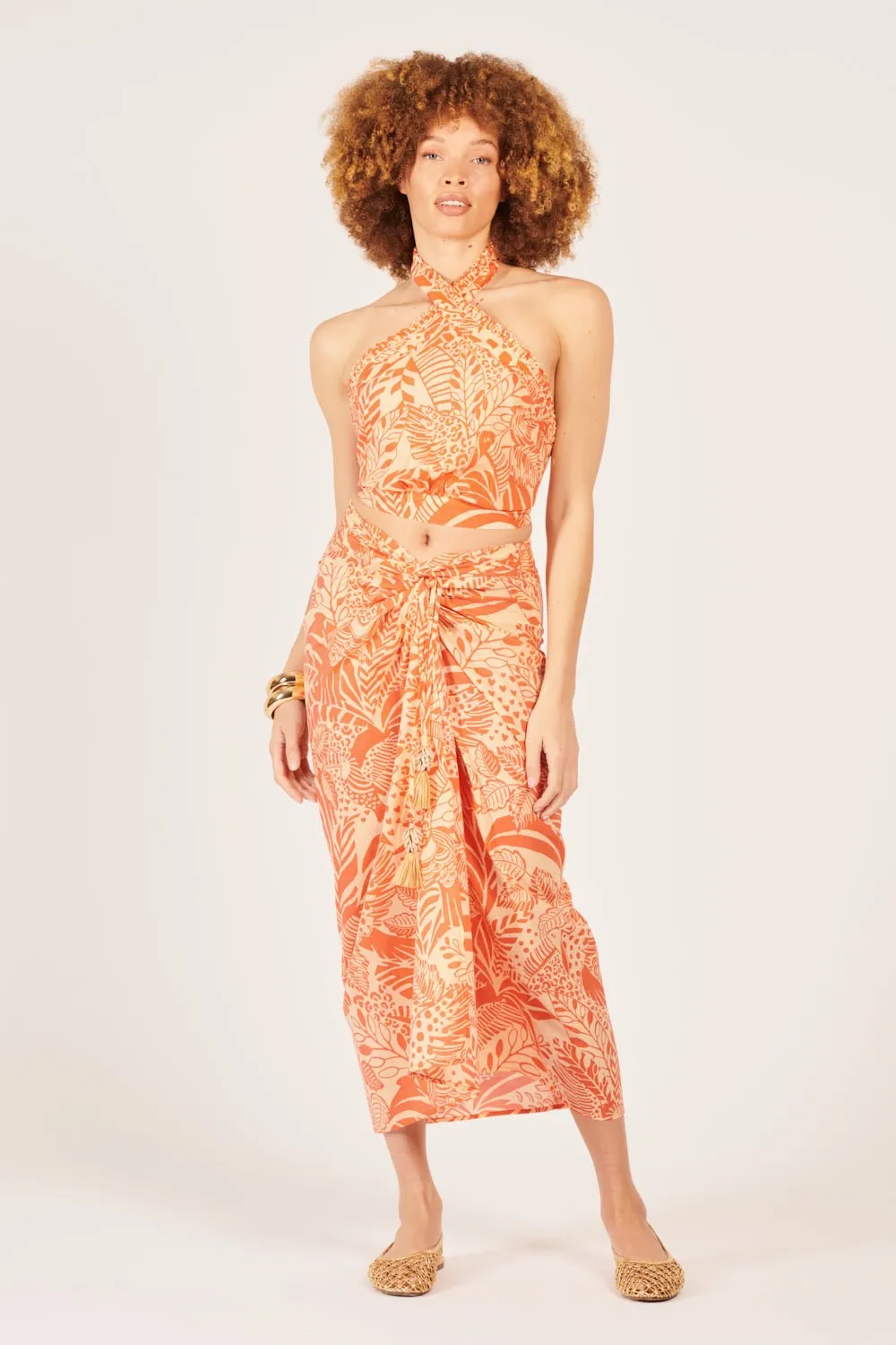 Long Skirt Uma - Orange Toucan sold by Poupette St Barth