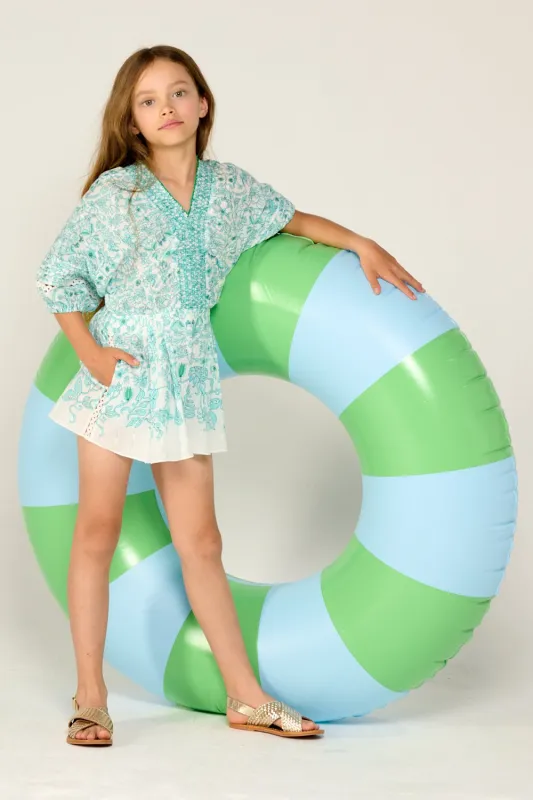 Short Jumpsuit Chantal for girls - Aqua Tiare sold by Poupette St Barth