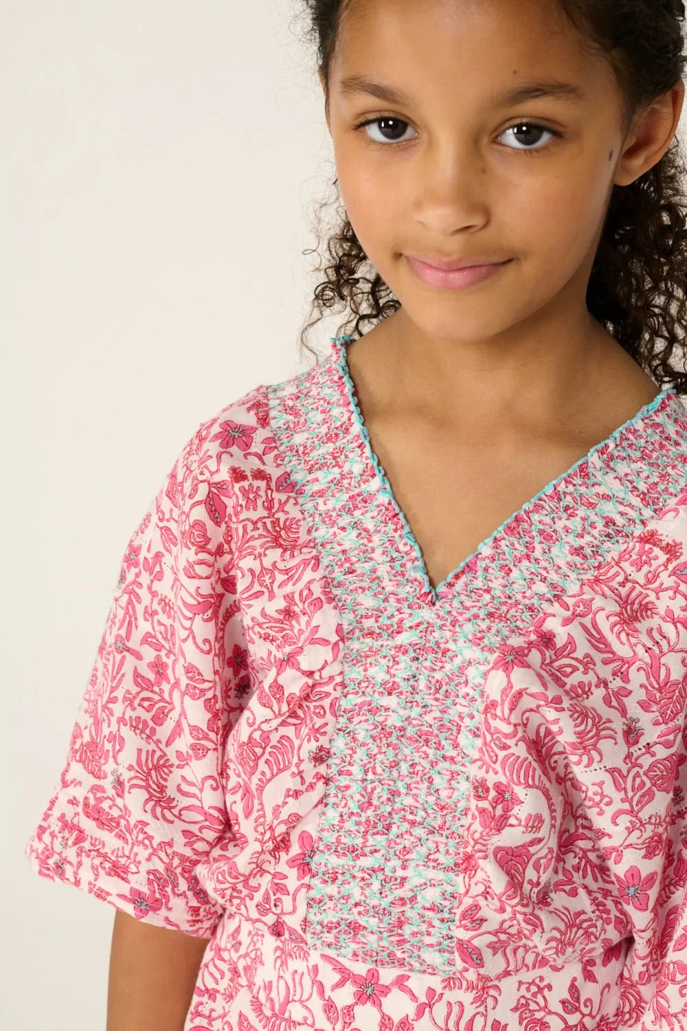 Short Jumpsuit Chantal for girls - Pink Tiare sold by Poupette St Barth product image thumbnail 4