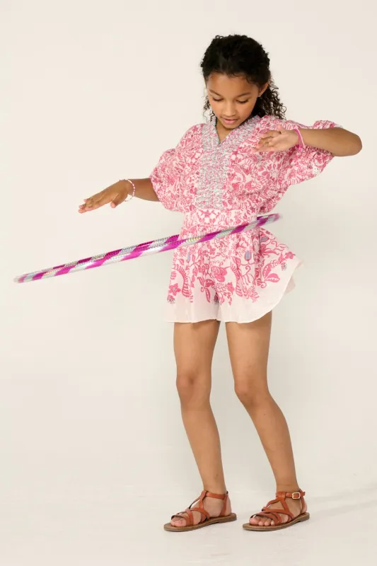 Short Jumpsuit Chantal for girls - Pink Tiare sold by Poupette St Barth