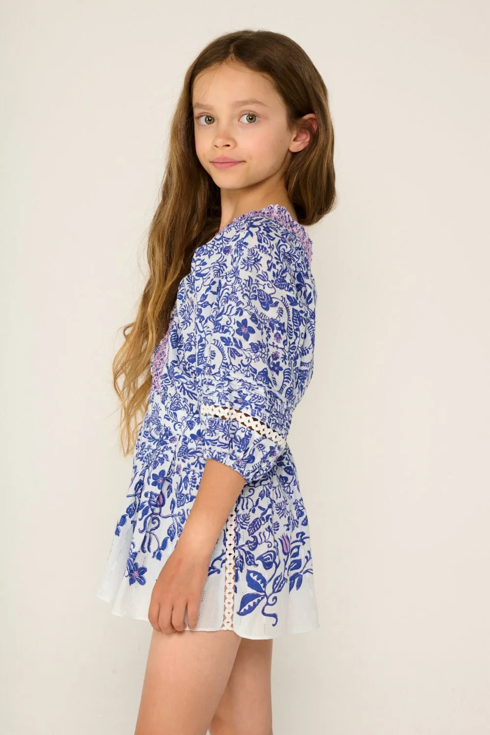 Short Jumpsuit Chantal for girls - Blue Tiare sold by Poupette St Barth product image thumbnail 3