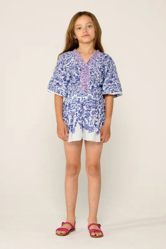 Short Jumpsuit Chantal for girls - Blue Tiare sold by Poupette St Barth