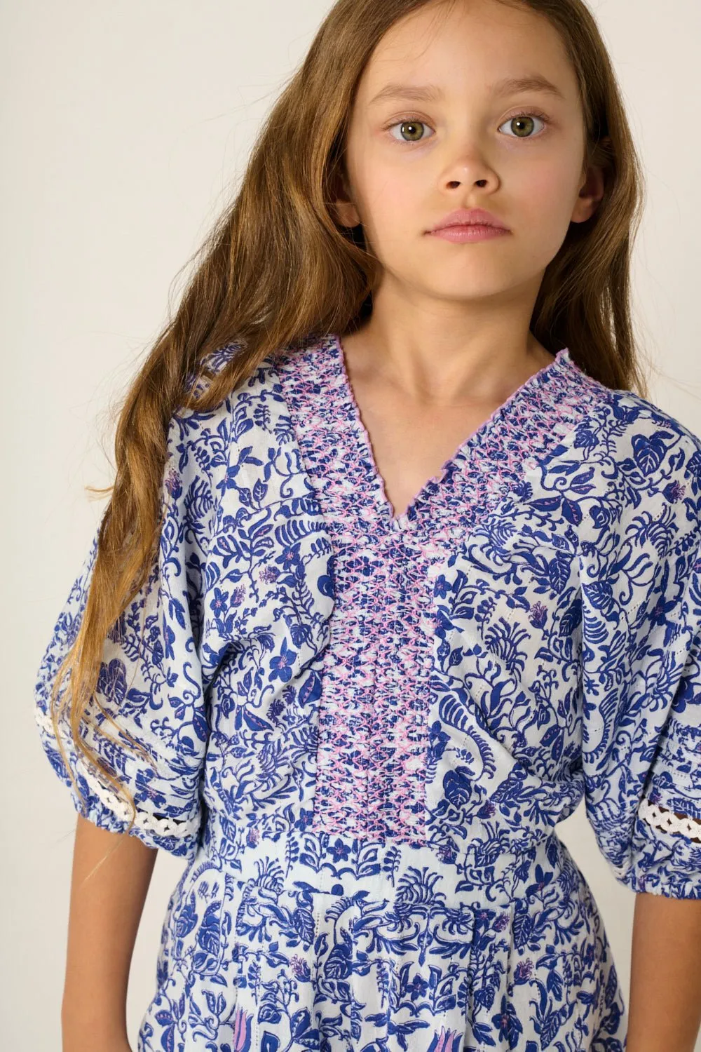 Short Jumpsuit Chantal for girls - Blue Tiare sold by Poupette St Barth product image thumbnail 2