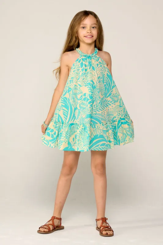 Mini Dress Cleo for girls - Aqua Toucan sold by Poupette St Barth