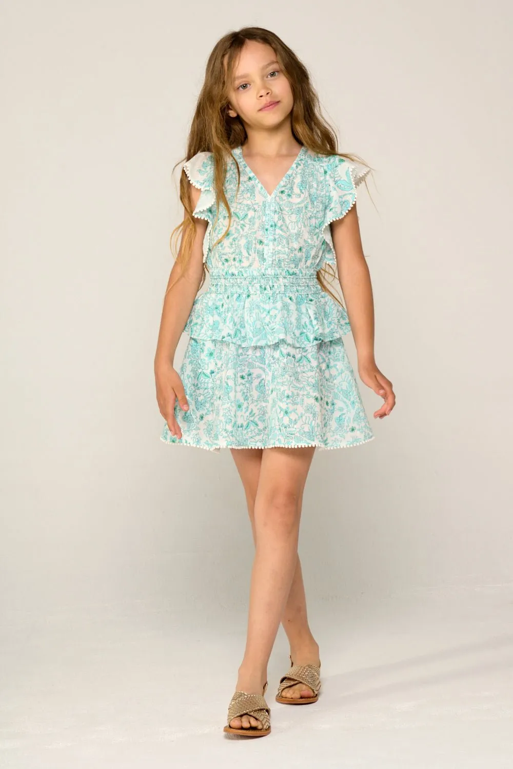Mini Dress Noemi for girls - Aqua Tiare sold by Poupette St Barth