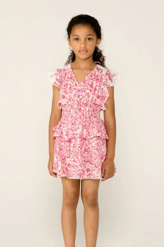 Mini Dress Noemi for girls - Pink Tiare sold by Poupette St Barth