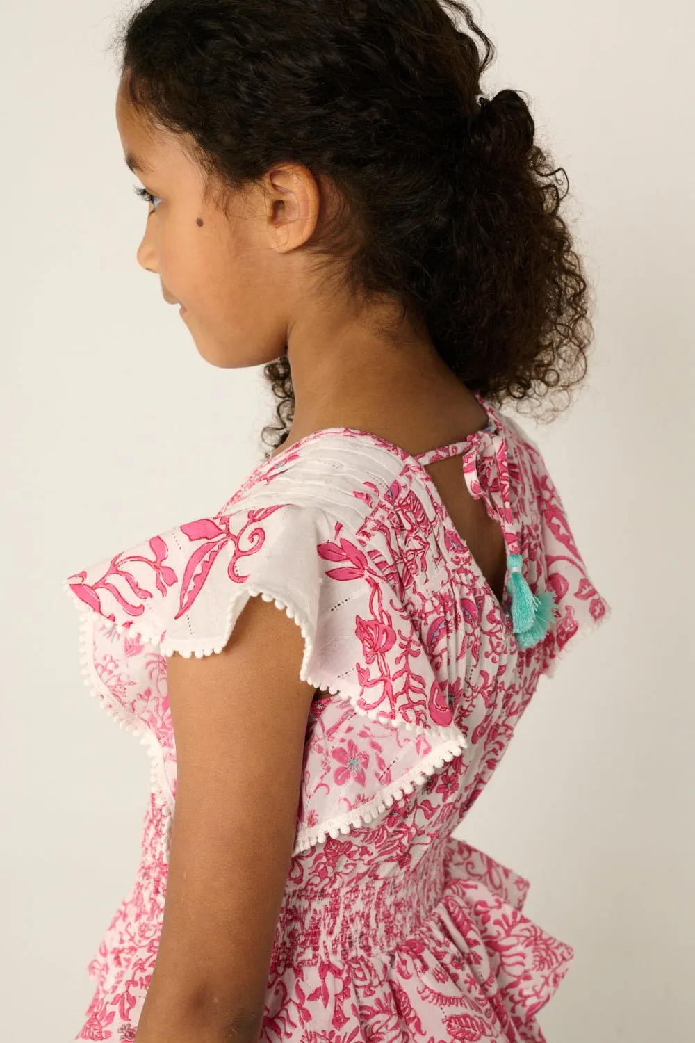 Mini Dress Noemi for girls - Pink Tiare sold by Poupette St Barth product image thumbnail 3
