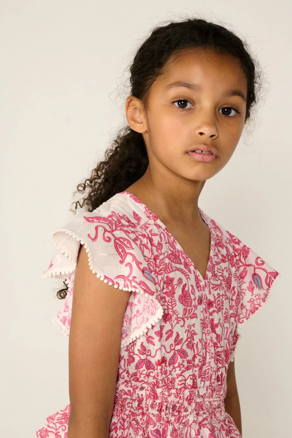 Mini Dress Noemi for girls - Pink Tiare sold by Poupette St Barth product image thumbnail 2