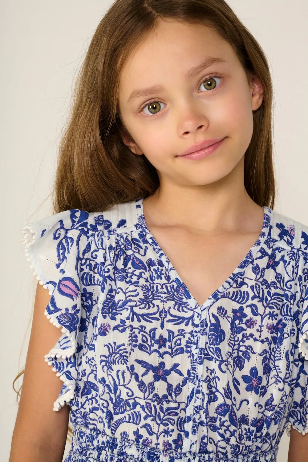 Mini Dress Noemi for girls - Blue Tiare sold by Poupette St Barth product image thumbnail 3