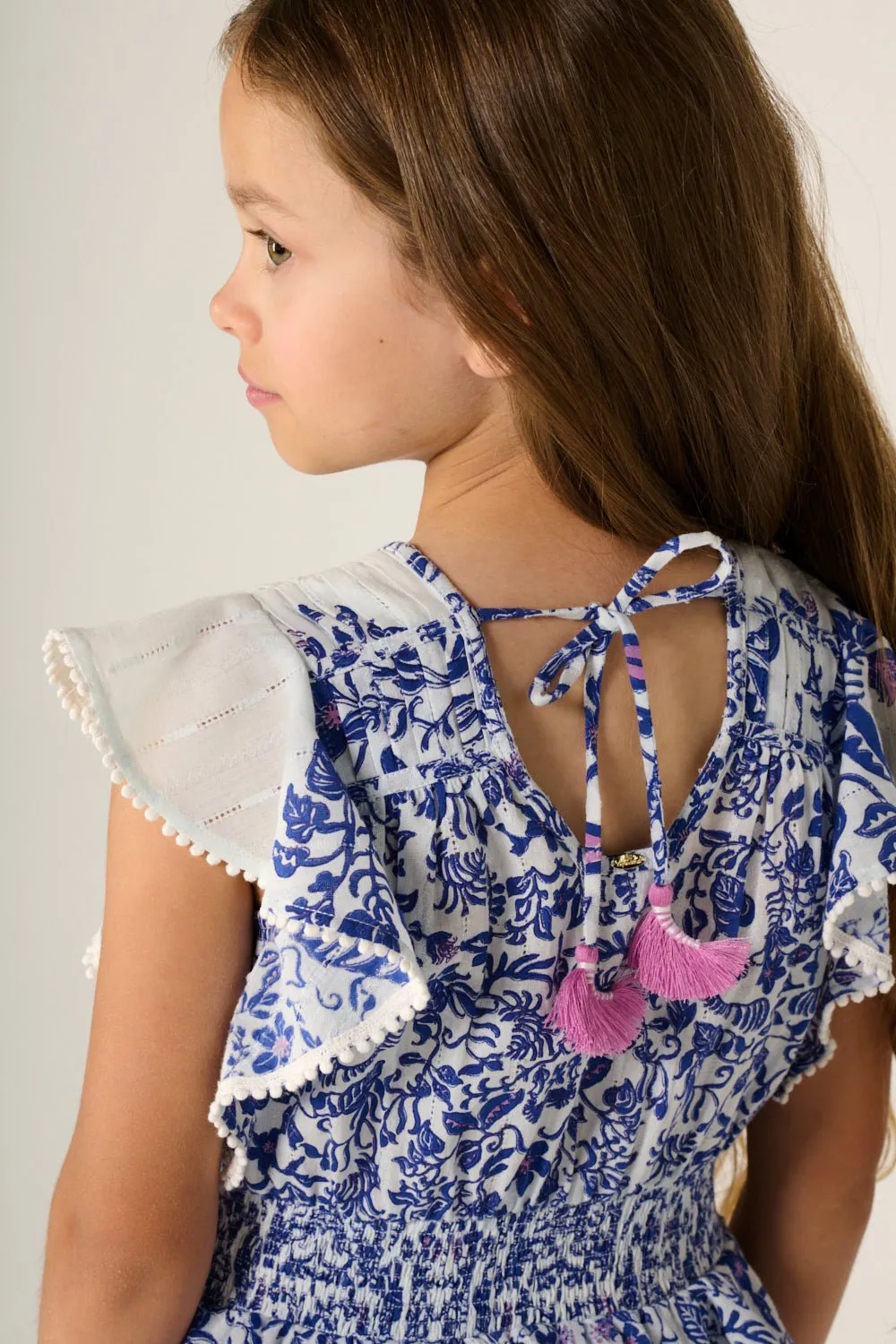 Mini Dress Noemi for girls - Blue Tiare sold by Poupette St Barth product image thumbnail 4