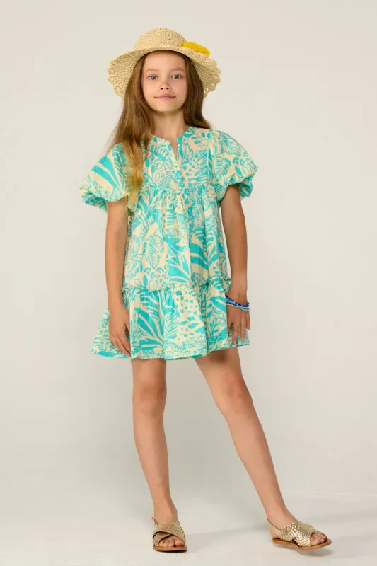 Mini Dress Cruz for girls - Aqua Toucan sold by Poupette St Barth