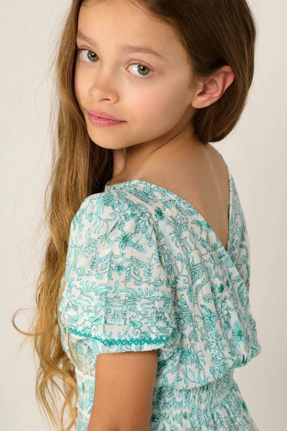 Mini Dress Chantal for girls - Aqua Tiare sold by Poupette St Barth product image thumbnail 2