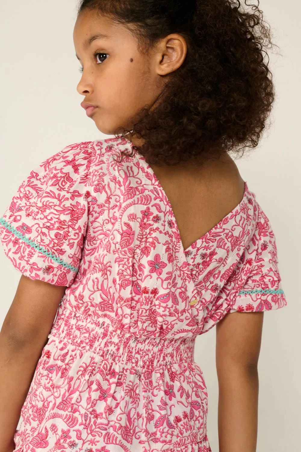 Mini Dress Chantal for girls - Pink Tiare sold by Poupette St Barth product image thumbnail 4