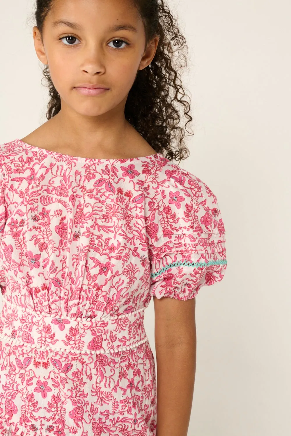 Mini Dress Chantal for girls - Pink Tiare sold by Poupette St Barth product image thumbnail 3