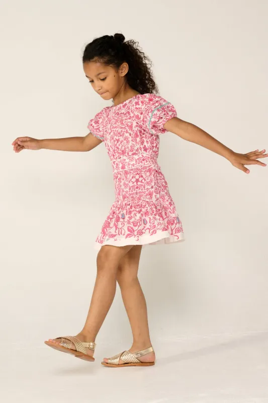Mini Dress Chantal for girls - Pink Tiare sold by Poupette St Barth