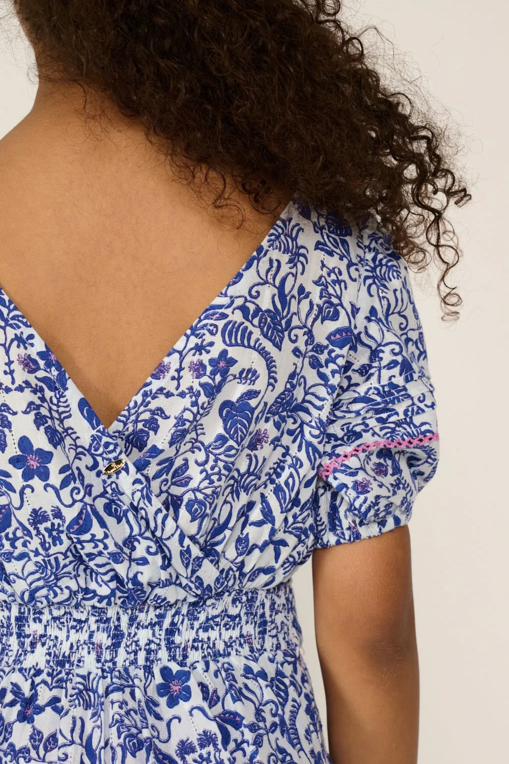 Mini Dress Chantal for girls - Blue Tiare sold by Poupette St Barth product image thumbnail 5