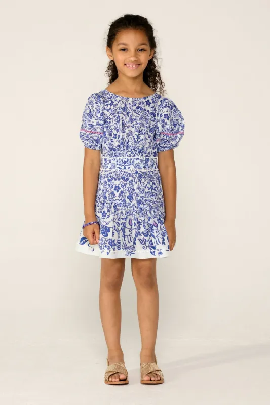 Mini Dress Chantal for girls - Blue Tiare sold by Poupette St Barth