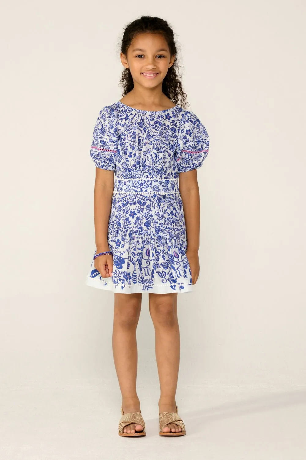 Mini Dress Chantal for girls - Blue Tiare sold by Poupette St Barth