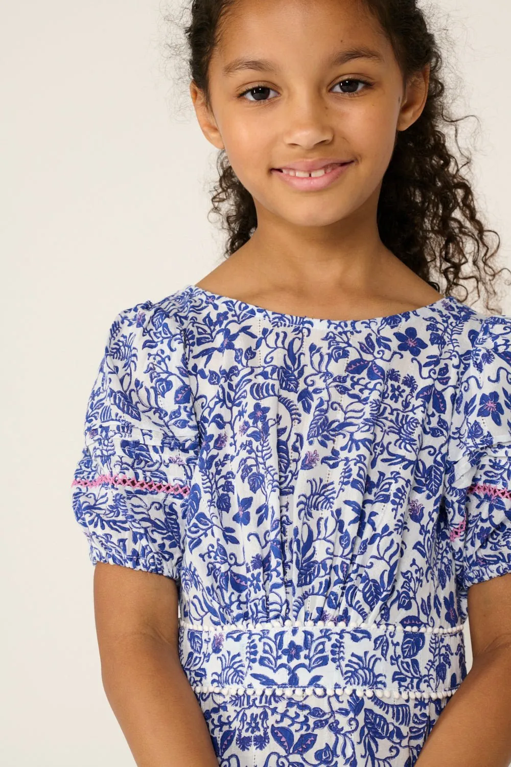 Mini Dress Chantal for girls - Blue Tiare sold by Poupette St Barth product image thumbnail 2