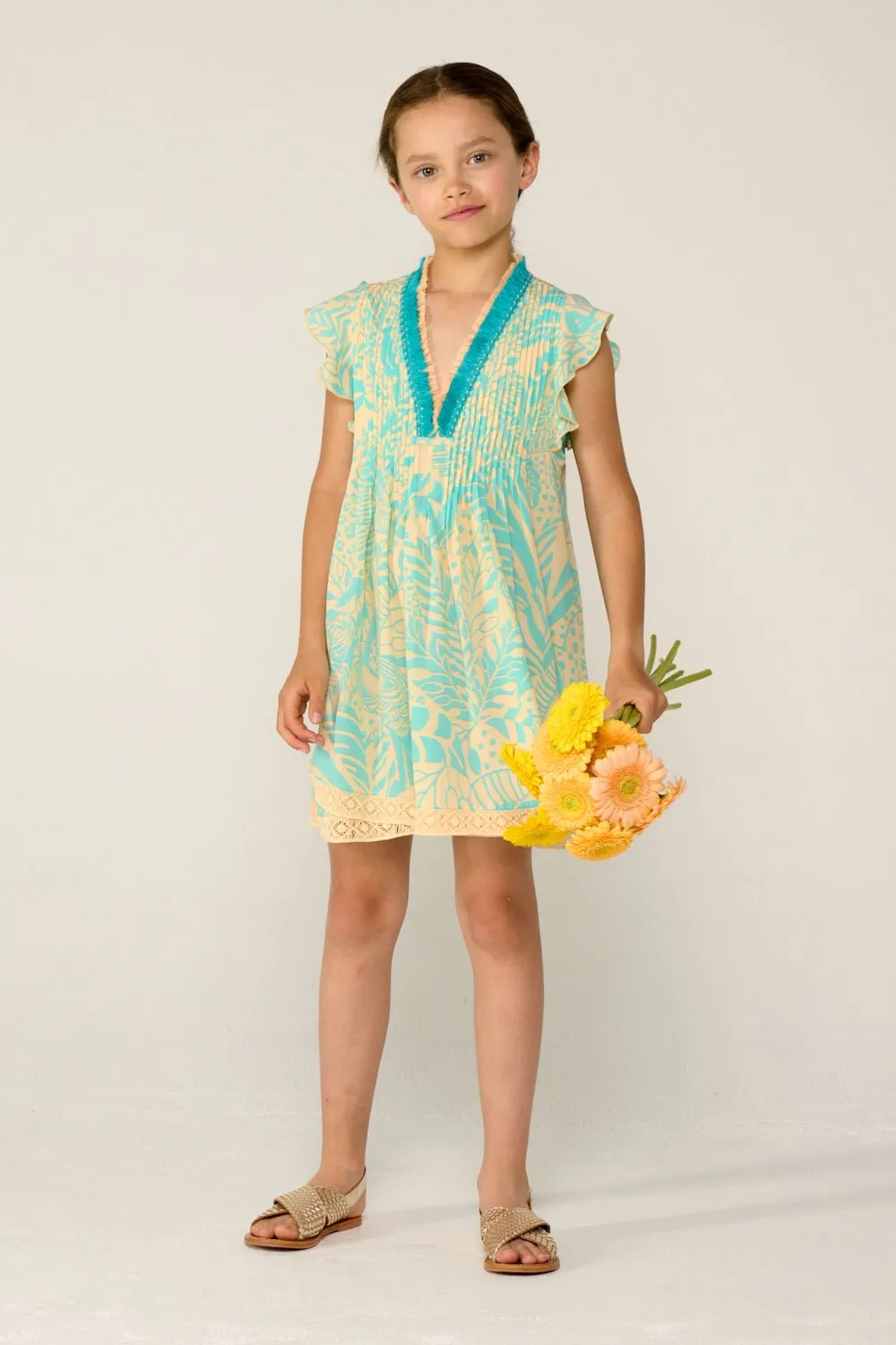 Mini Dress Sasha for girls - Aqua Toucan sold by Poupette St Barth product image thumbnail 2