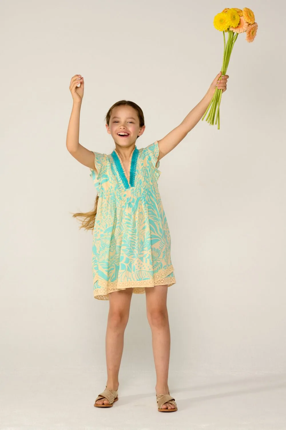 Mini Dress Sasha for girls - Aqua Toucan sold by Poupette St Barth