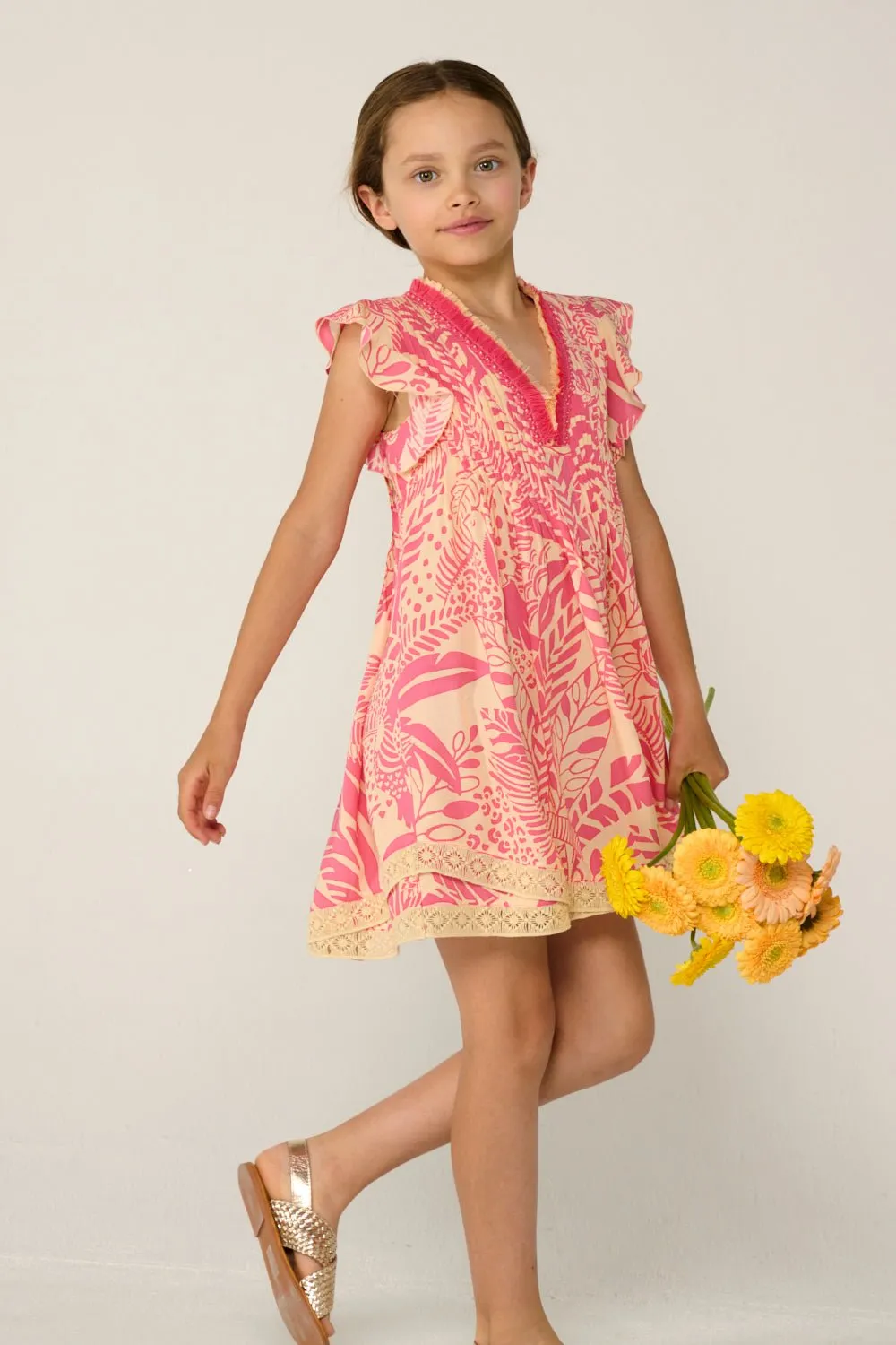 Mini Dress Sasha for girls - Pink Toucan sold by Poupette St Barth product image thumbnail 2