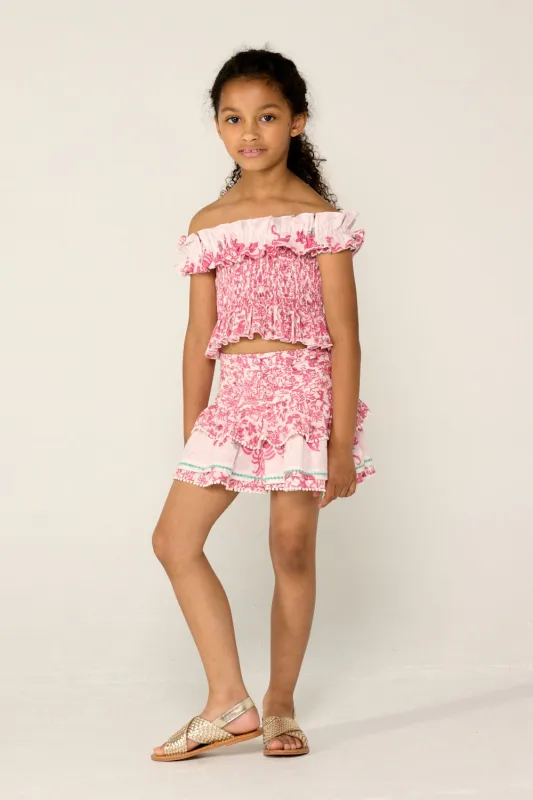 Mini Skirt Alizee for girls - Pink Tiare sold by Poupette St Barth