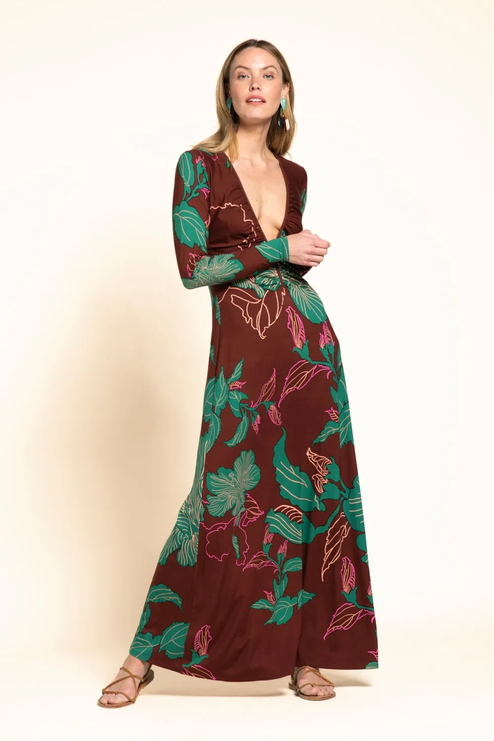 Long Dress Bossa - Brown Hibiscus sold by Poupette St Barth product image thumbnail 2