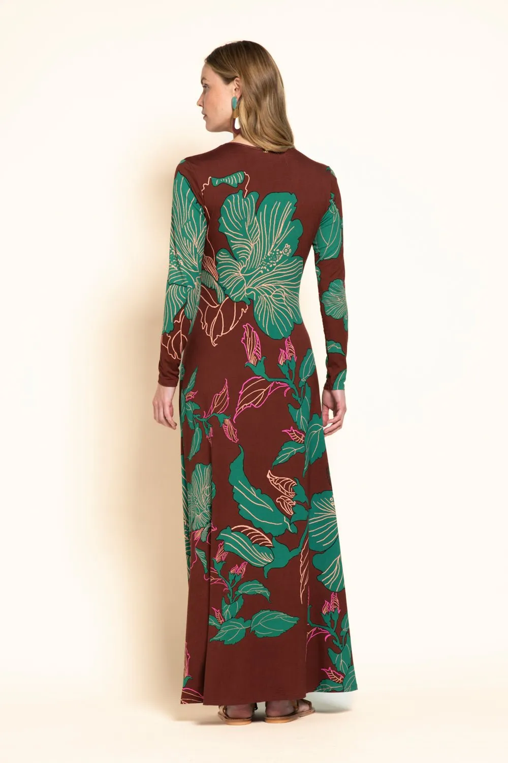 Long Dress Bossa - Brown Hibiscus sold by Poupette St Barth product image thumbnail 5