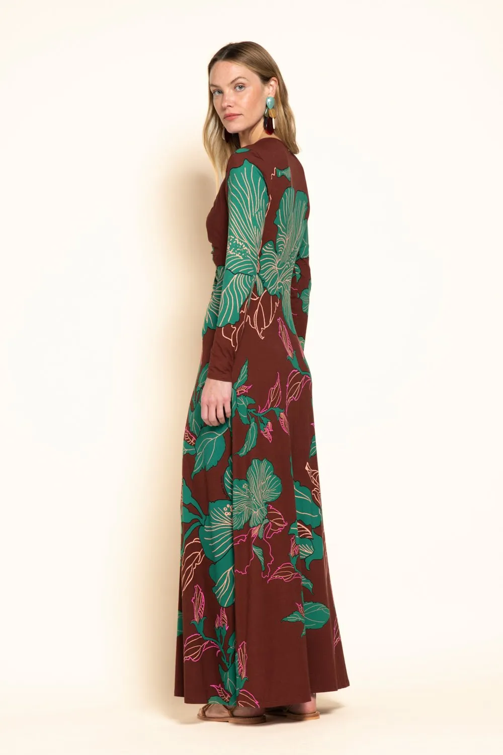 Long Dress Bossa - Brown Hibiscus sold by Poupette St Barth product image thumbnail 4