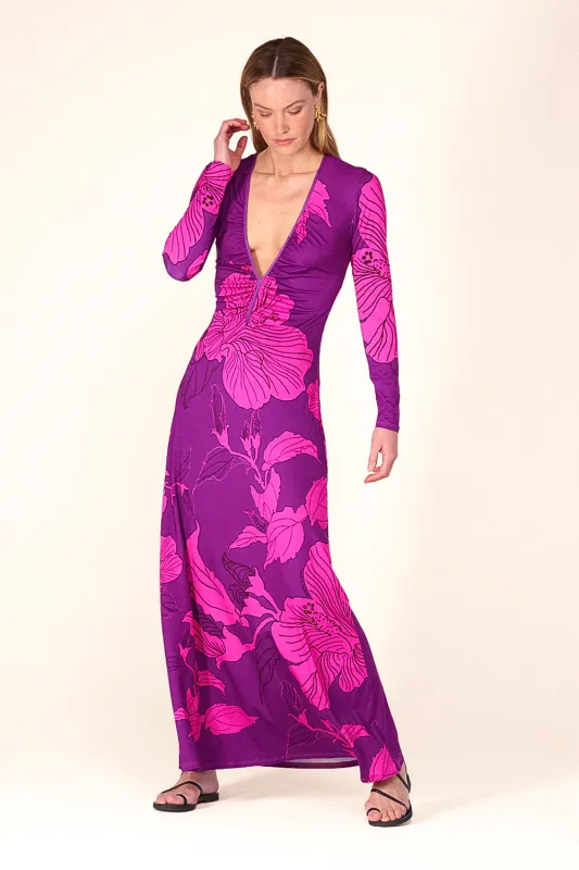 Long Dress Bossa - Purple Hibiscus sold by Poupette St Barth